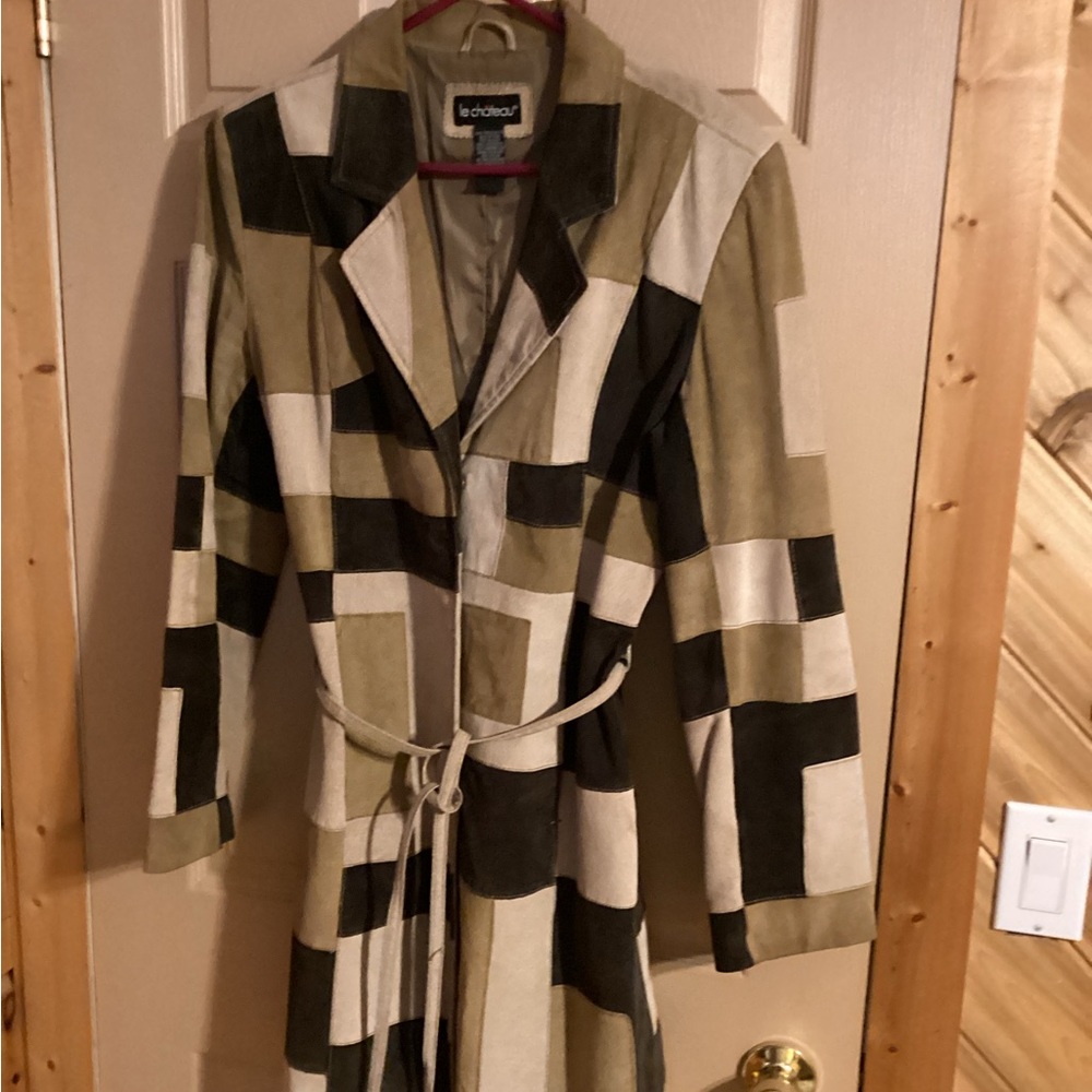 Vintage Le Chateau Women's Leather Patchwork Trench Coat - Brown, Beige, Tan